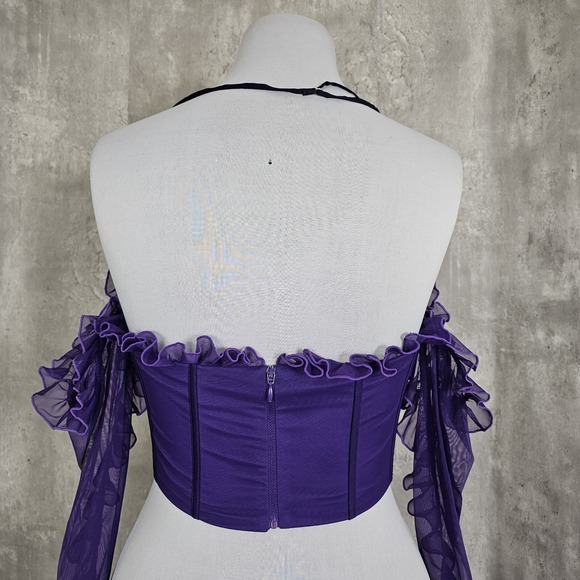 Oh‎ Polly US8  Filia Purple Frill Detail Crisscross Crop Top Corset Club Sexy - Picture 7 of 9